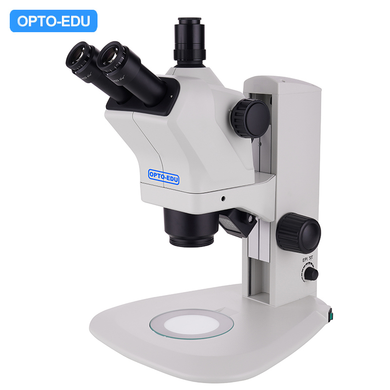 OPTO-EDU Stereo Microscope with Large Zoom Lens 0.6x-5.5x, Zoom Ratio 1:9.1, and 125 mm Working Distance for Life Sciences & Industrial Inspection